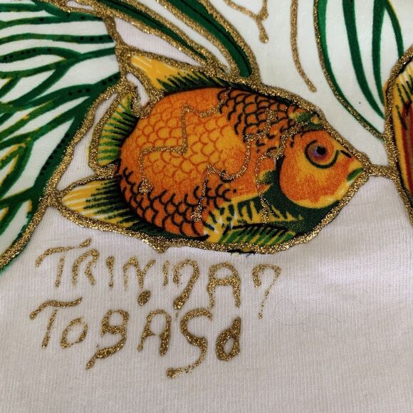 York Trinidad T-Shirt Womens Medium Sea-Life Gold Thread Embroidery Coastal - Picture 5 of 10